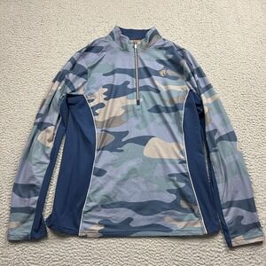 Arista Equestrian Shirt Women's Large Blue Camouflage Pullover 1/4 Zip